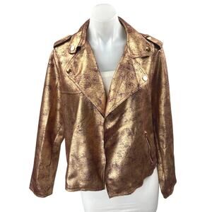 NEW Anthropologie Brisa Gold Metallic Faux Leather Cropped Moto Coat Jacket XL